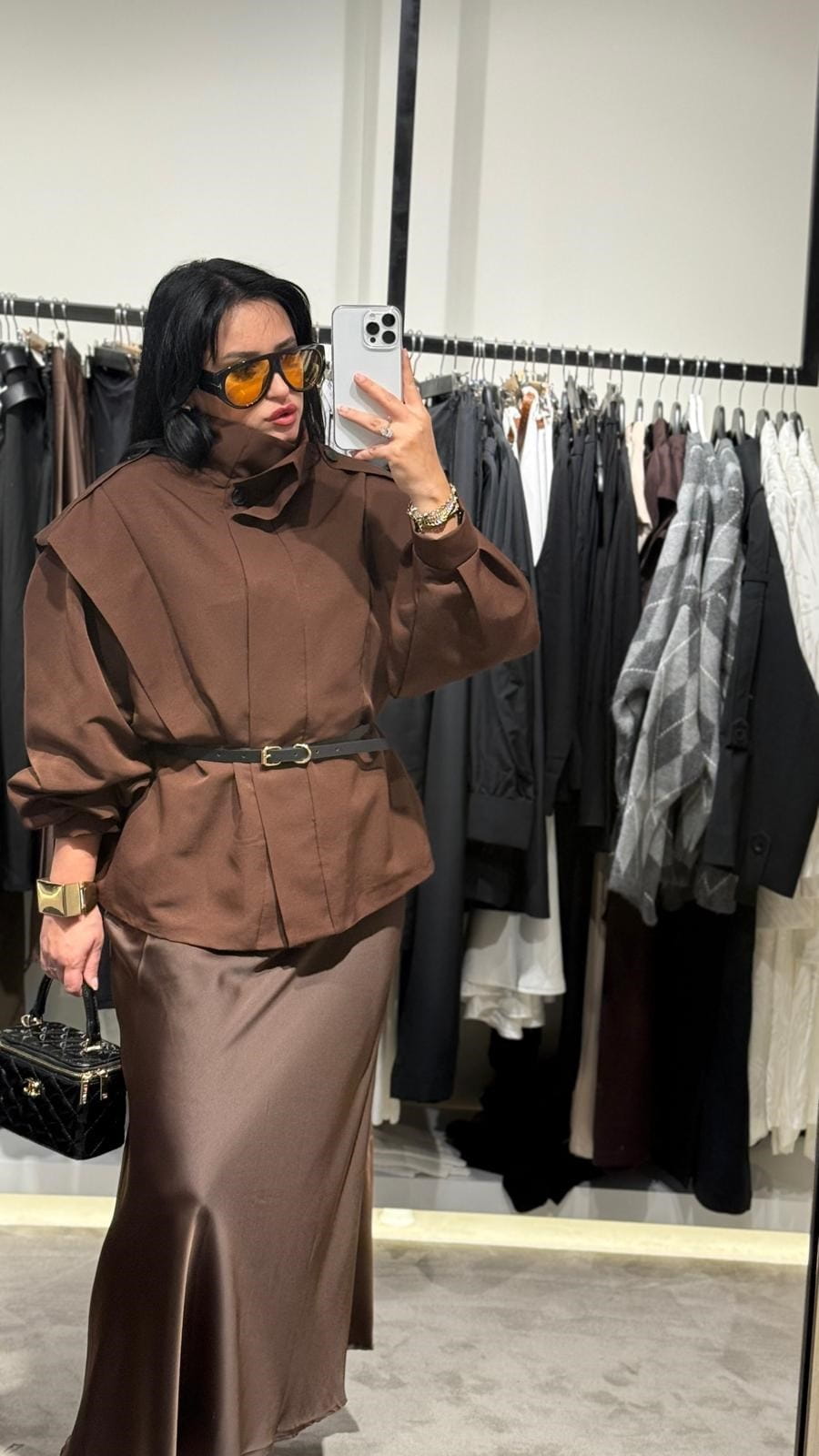 Kahve kemerli Trenç Ceket