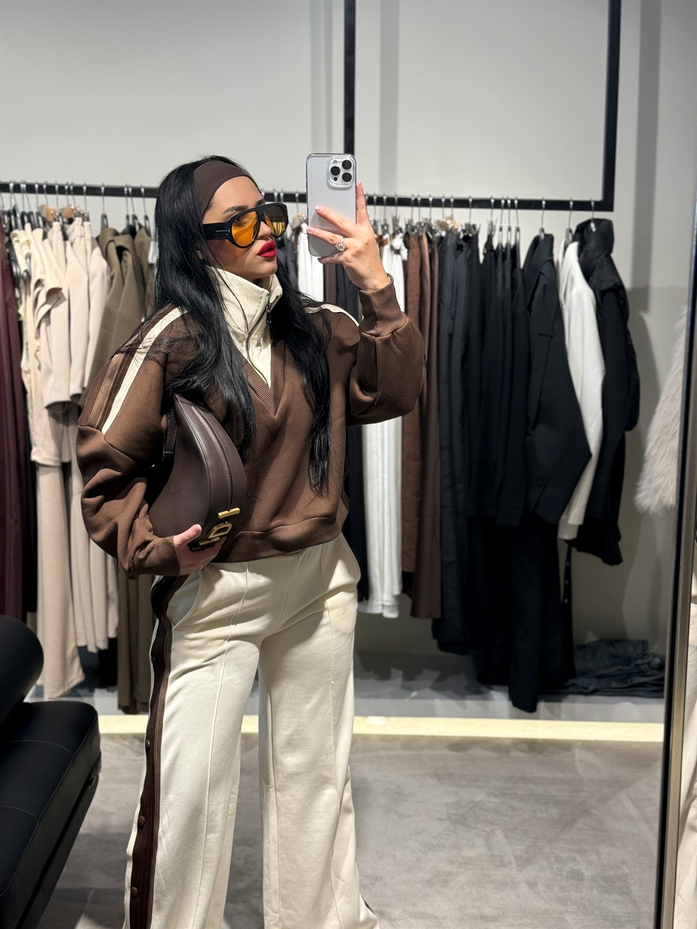 Kahve krem eşofman takımı