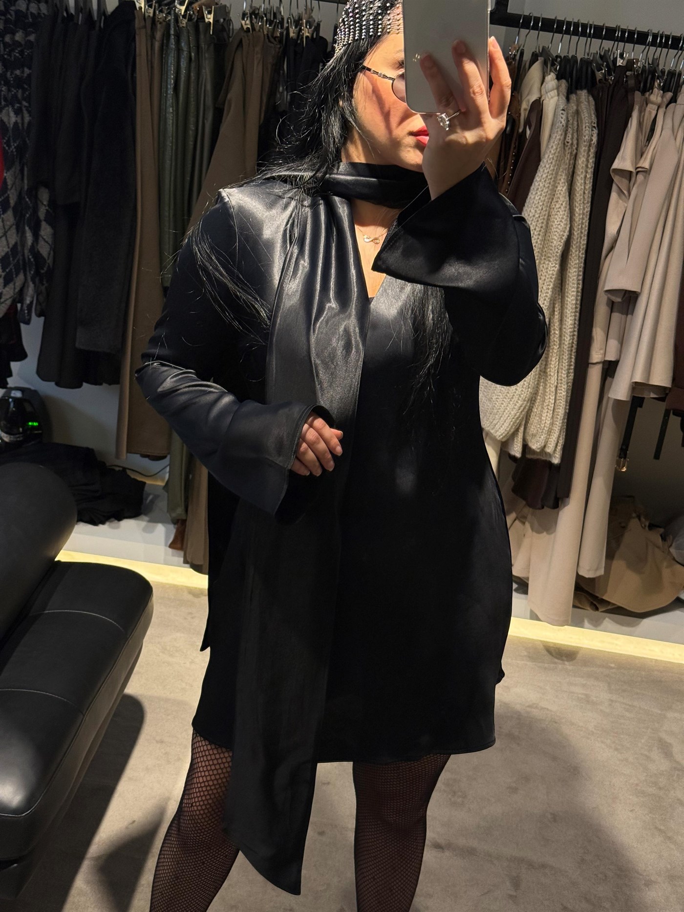 Saten Şal Detay Elbise